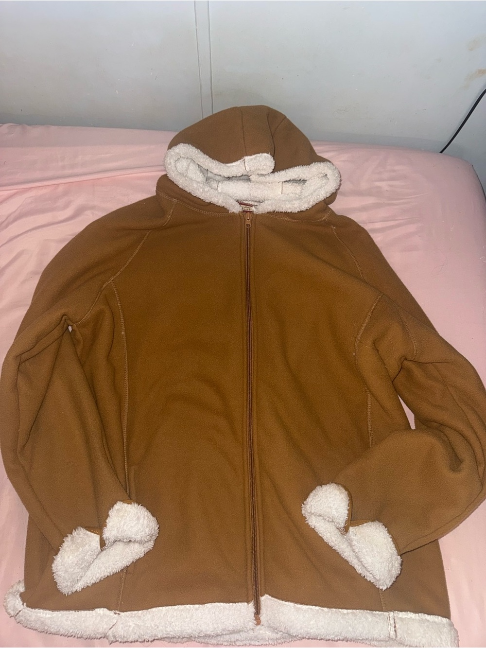 Women's Tan Sherpa-Lined Hoodie Jacket - Lightweight Zip Shirt Jacket